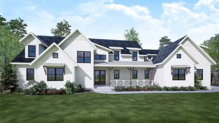 2-Story 5-Bedroom New American Farmhouse with Angled 3-Car Garage (Floor Plan)