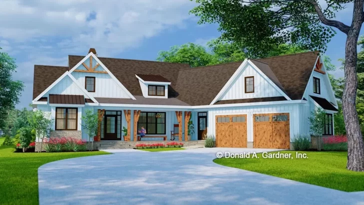 4-Bedroom Single-Story Modern Farmhouse with Heated Living and an Angled Garage (Floor Plan)