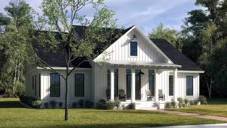 Single-Story 3-Bedroom Modern Farmhouse with Dual Porches (Floor Plan)