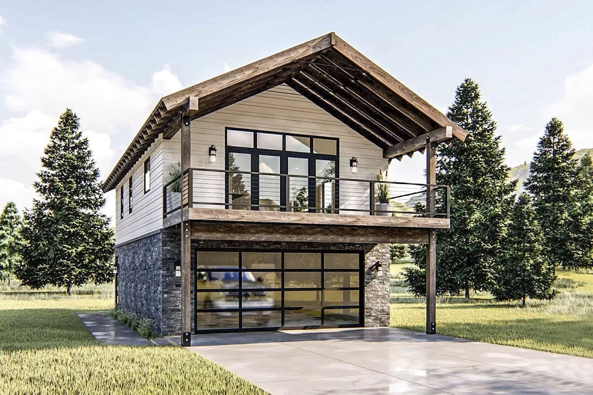 1-Bedroom Dual-Story Modern Rustic Garage Apartment with Workshop and ...