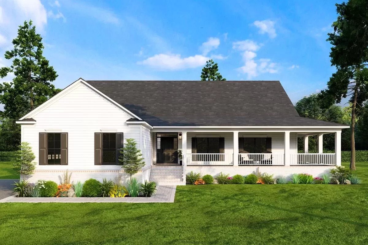 3-Bedroom 1-Story Contemporary Farmhouse with 3-Sided Wrap-Around Porch ...