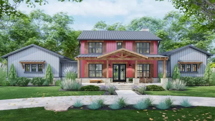 4-Bedroom 2-Story Modern Farmhouse With Home Office (Floor Plan)