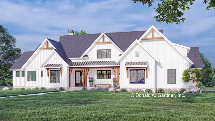 One-Story 6-Bedroom New American Modern Farmhouse With Flex Room and 3 Porches (Floor Plan)