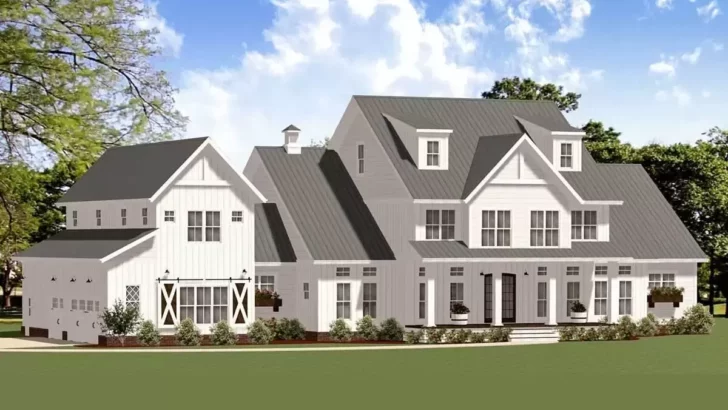 5-Bedroom Two-Story Modern Farmhouse With Workshop in Garage (Floor Plan)