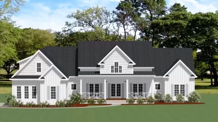 Dual-Story 3-Bedroom Country Style Farmhouse with Split Bedrooms and Home Office (Floor Plan)