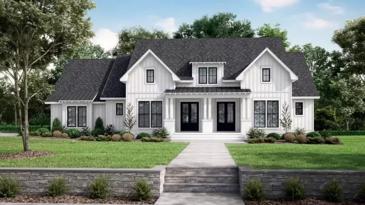 Two-Story 4-Bedroom Modern Farmhouse With Large Optionally Finished Bonus Room Upstairs (Floor Plan)