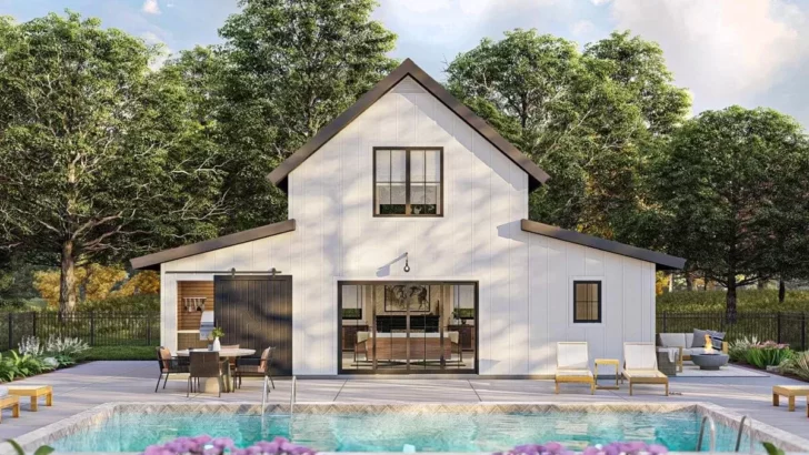 1-Bedroom 2-Story Modern Farmhouse Pool House With Bunk Room and Loft (Floor Plan)