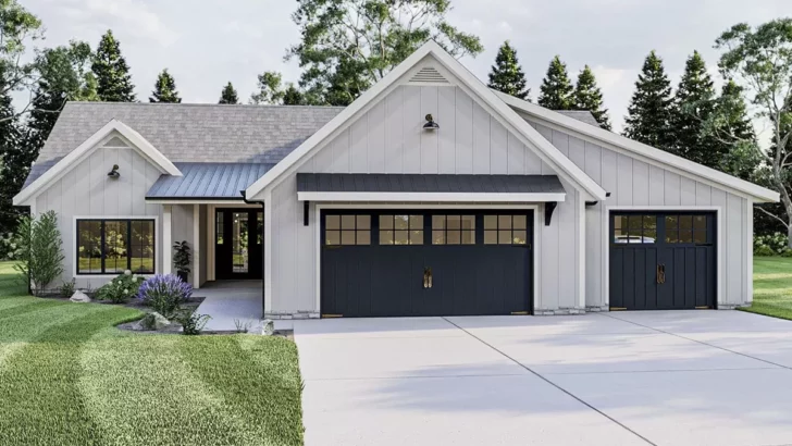 One-Story 3-Bedroom New American Farmhouse with ADA-Compliant Features (Floor Plan)