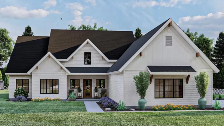 3-Bedroom Single-Story New American Farmhouse with 3 Sets of French Doors (Floor Plan)