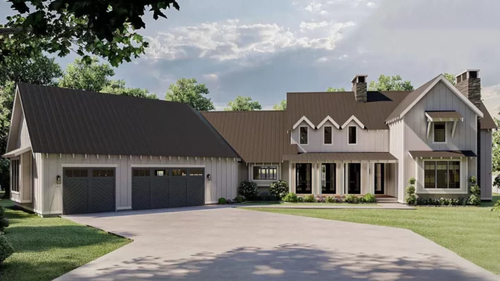 4-Bedroom 2-Story Modern Farmhouse With Angled Garage (Floor Plan)