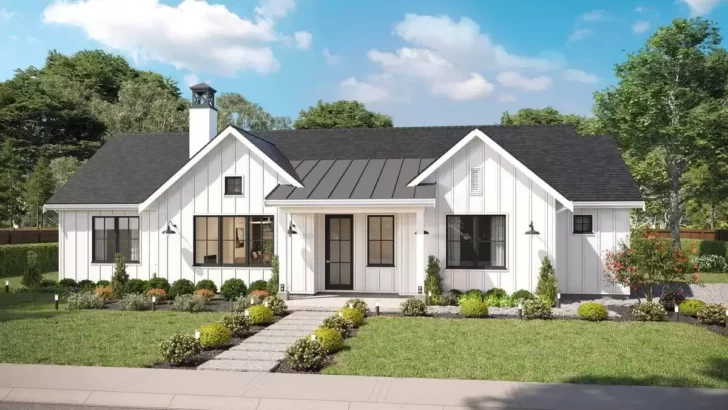 Single-Story 3-Bedroom New American Farmhouse With 2-Car Side-Entry Garage (Floor Plan)