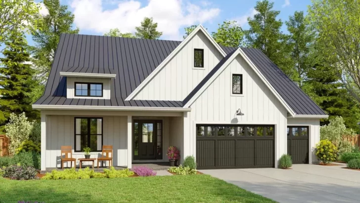 Single-Story 4-Bedroom Contemporary Farmhouse With Flex Room and 3-Car Garage (Floor Plan)