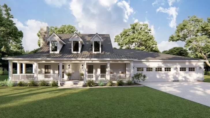 Multi-Generational 3-Bedroom One-Story Modern Farmhouse with Wraparound Porch (Floor Plan)