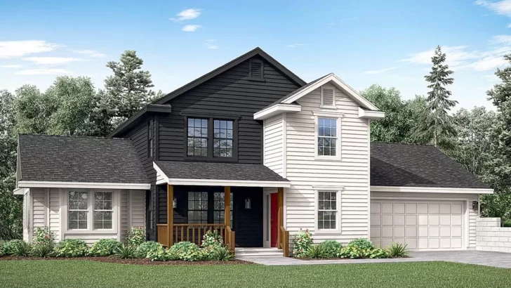 3-Bedroom Two-Story Modern Farmhouse With Vaulted Living Room and Bedrooms Upstairs (Floor Plan)