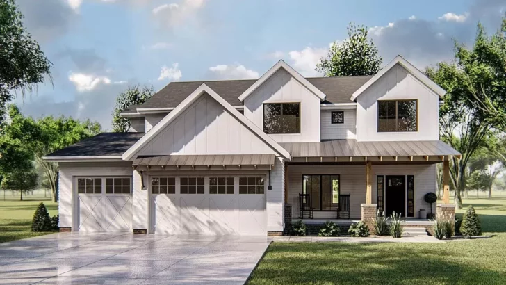 3-Bedroom Two-Story New American Farmhouse With Second-Level Master (Floor Plan)