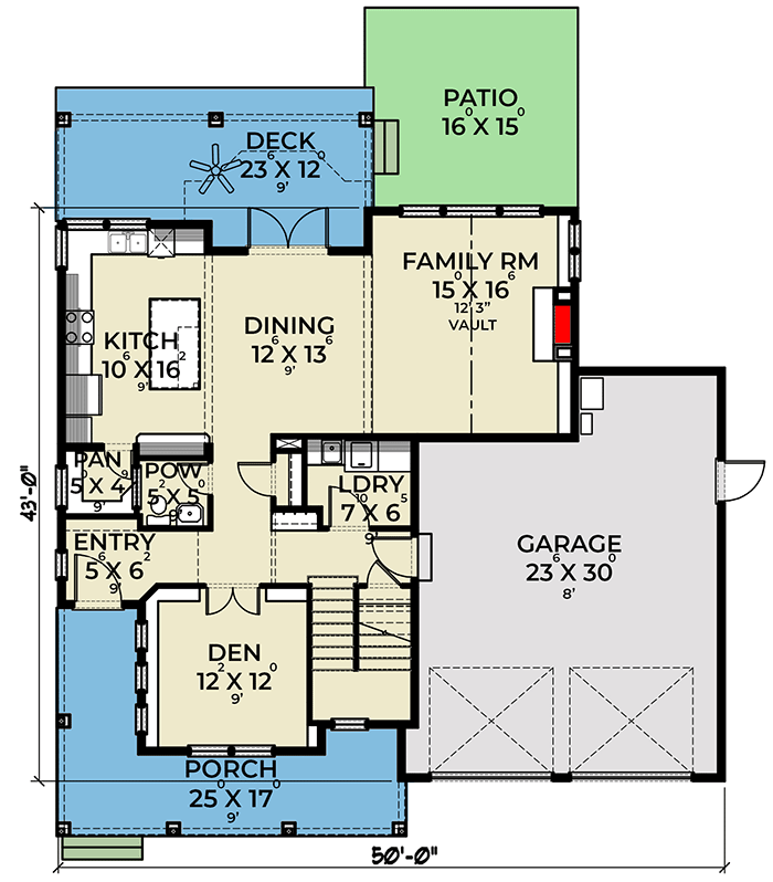 3-bedroom 2-story New American Home With L-shaped Front Porch (floor Plan)