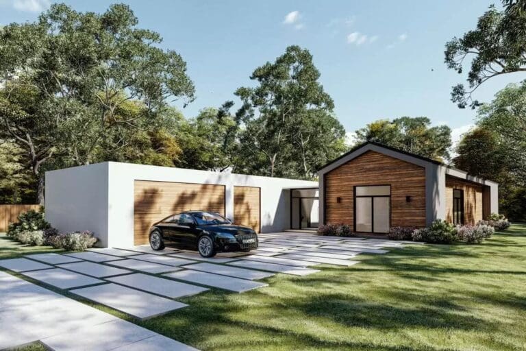 3-Bedroom Single-Story Modern Ranch Home with Central Shared Deck (Floor Plan)