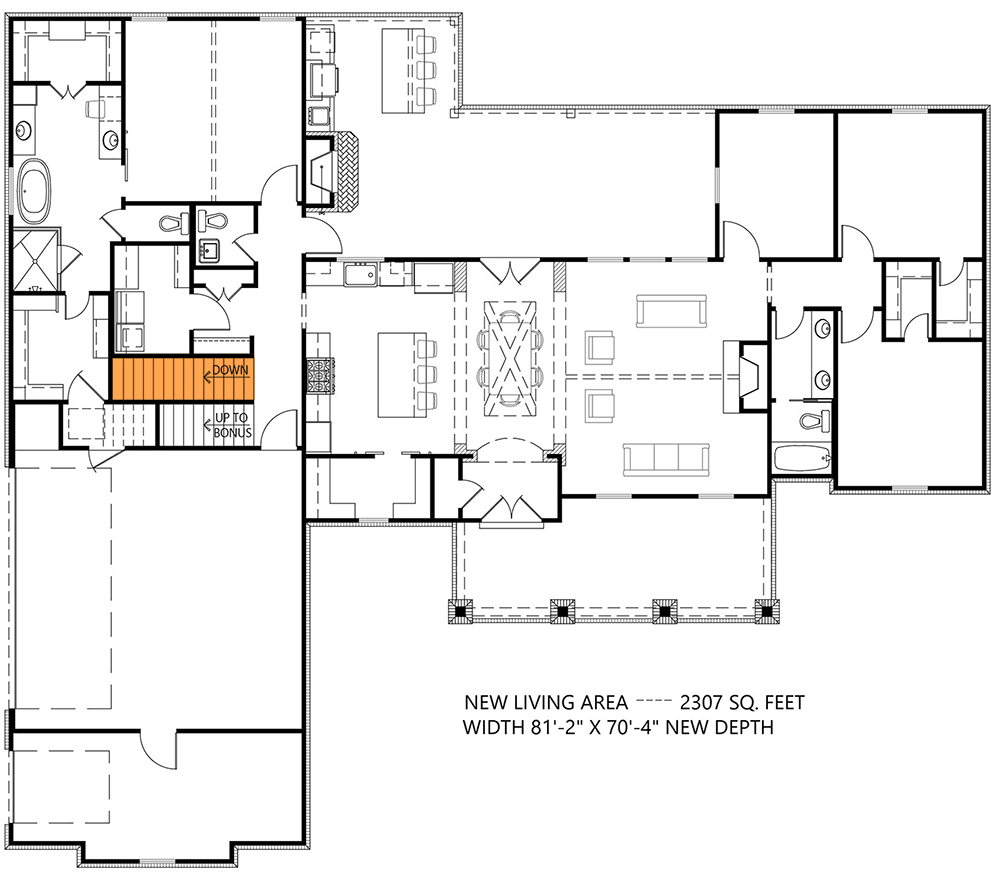 Bedroom One Story New American House With Home Office And Bonus Room