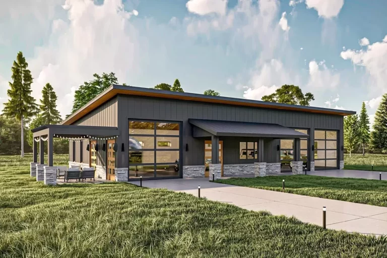 3-Car 1-Story Modern Barndominium Garage with Covered Patio (Floor Plan)