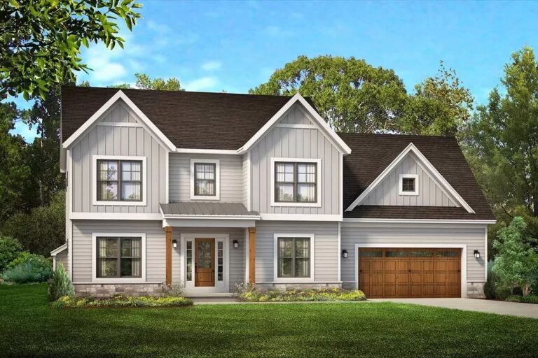 3-Bedroom 2-Story Modern Farmhouse with Rear-Facing Pocket Office (Floor Plan)