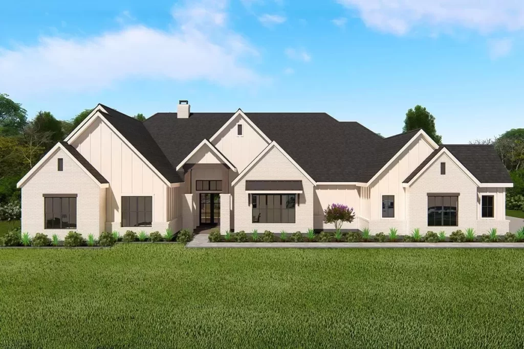 Single-Story 5-Bedroom New American House with Home Office and Game Room (Floor Plan)