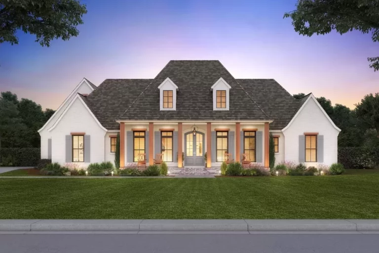 4-Bedroom 1-Story Modern Acadian House with Massive Rear Porch (Floor Plan)