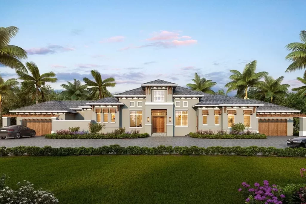 4-Bedroom 1-Story Modern Florida Home with Large Covered Lanai and Courtyards (Floor Plan)