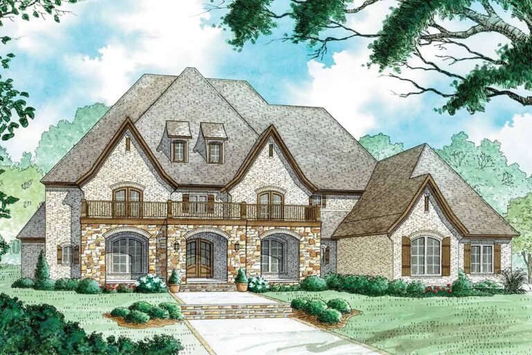 4-Bedroom 2-Story European House with Upstairs Balcony (Floor Plan)