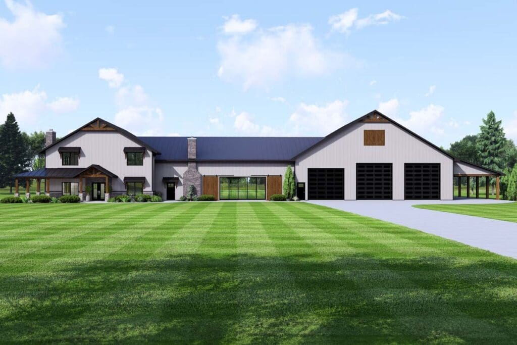5-Bedroom 2-Story Modern Farmhouse With Mediterranean Courtyard and RV Garage (Floor Plan)