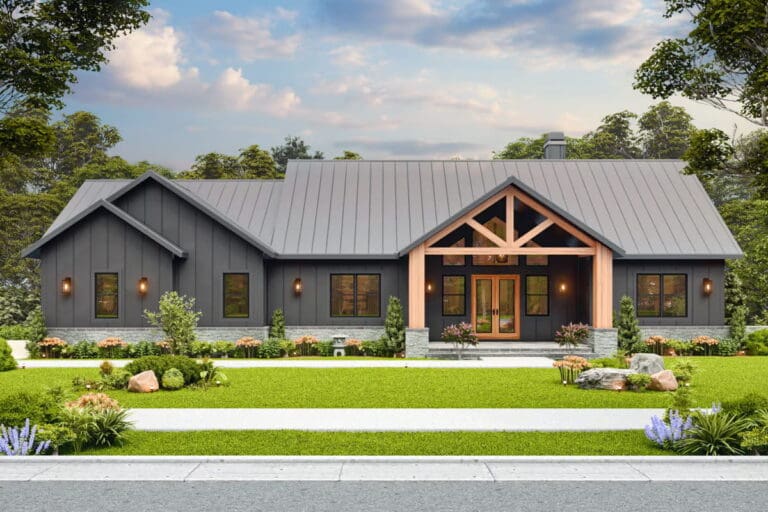 4-Bedroom 1-Story Mountain Craftsman House with Social Area (Floor Plan)