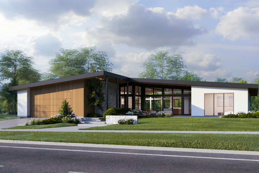 3-Bedroom One-Story Mid-Century Modern Home with Outdoor Kitchen (Floor Plan)