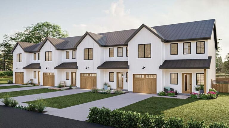 4-Unit 2-Story Quadplex Modern Farmhouse with 3-Bed Units (Floor Plan)