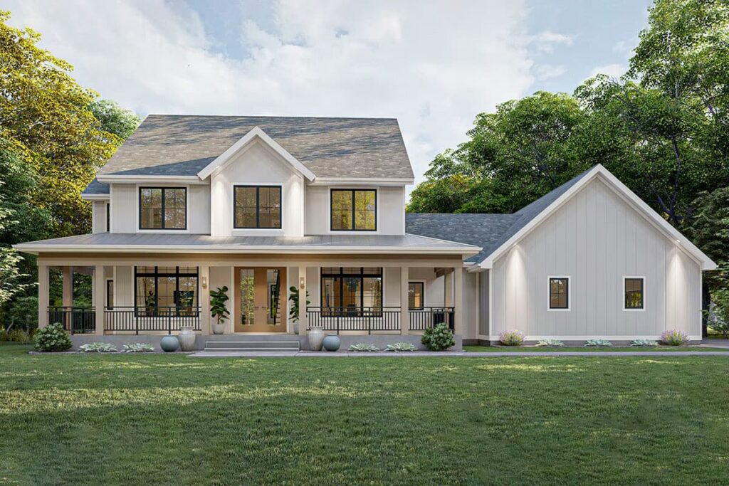 4-Bedroom 2-Story Luxury Modern Farmhouse With Cathedral Ceilings and a Media Room (Floor Plan)