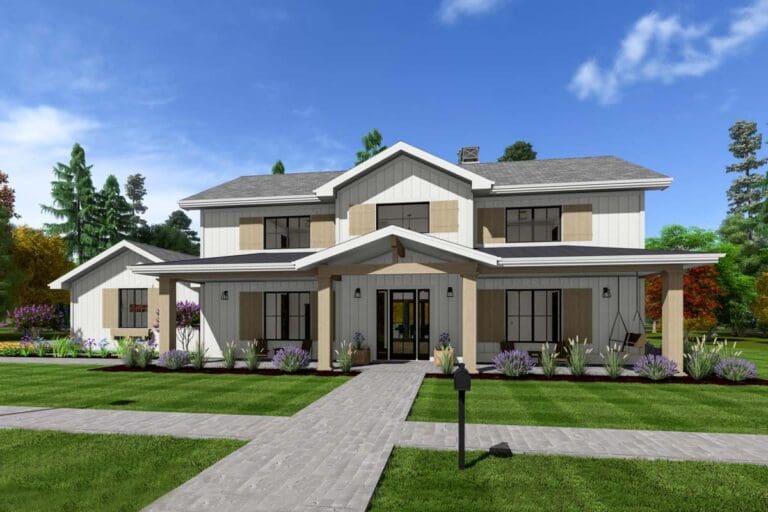 5-Bedroom 2-Story Modern Farmhouse With Mediterranean Flair and Dual Master Suites (Floor Plan)
