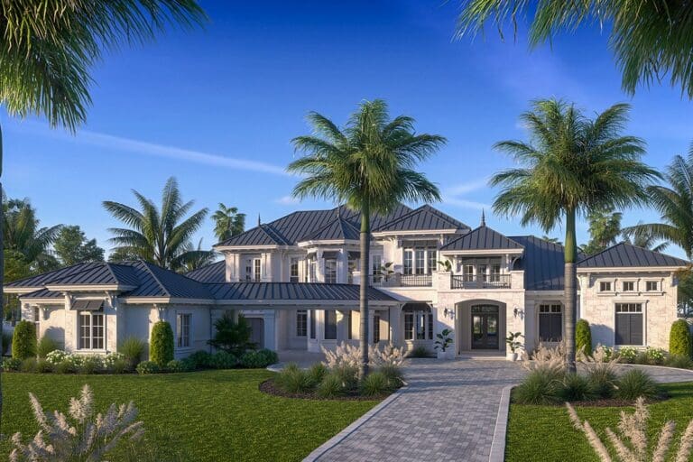 5-Bedroom 2-Story Mediterranean Modern Farmhouse With Dual Master Suites and a Courtyard Garage (Floor Plan)