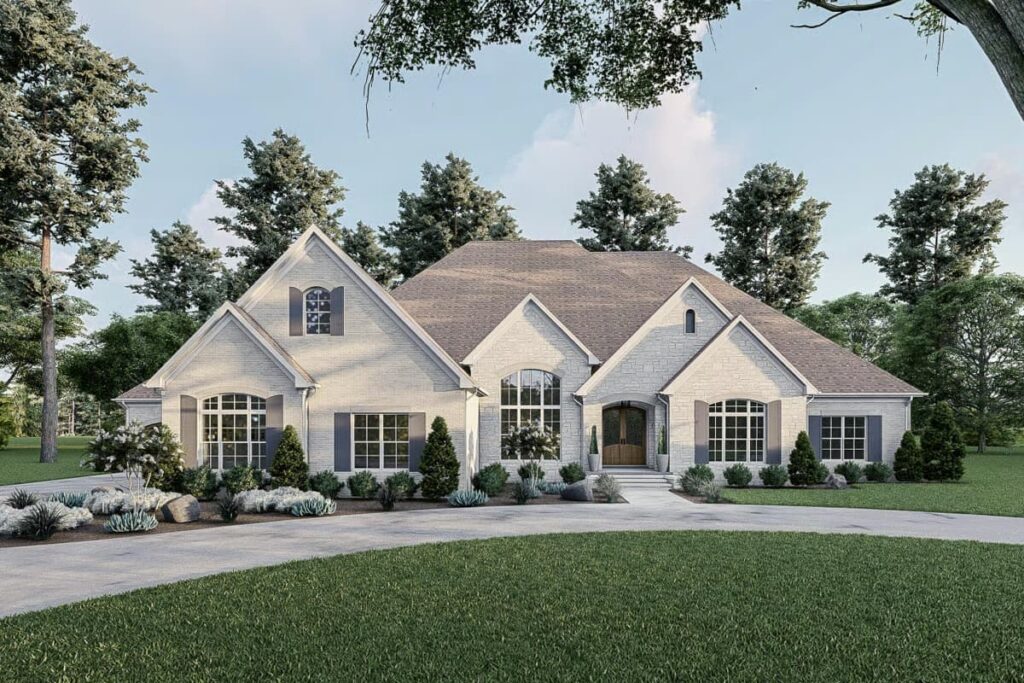 3-Bedroom 2-Story Modern Farmhouse With 4-Car Courtyard Garage (Floor Plan)