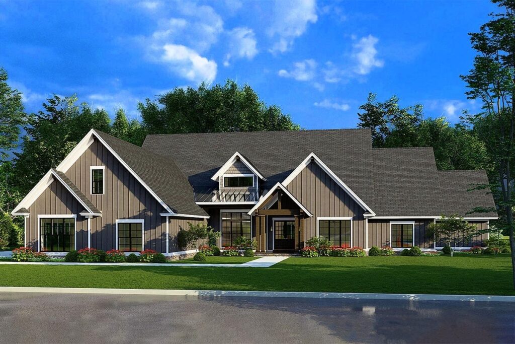 4-Bedroom 1-Story Rustic Craftsman Home with Upstairs Expansion (Floor Plan)