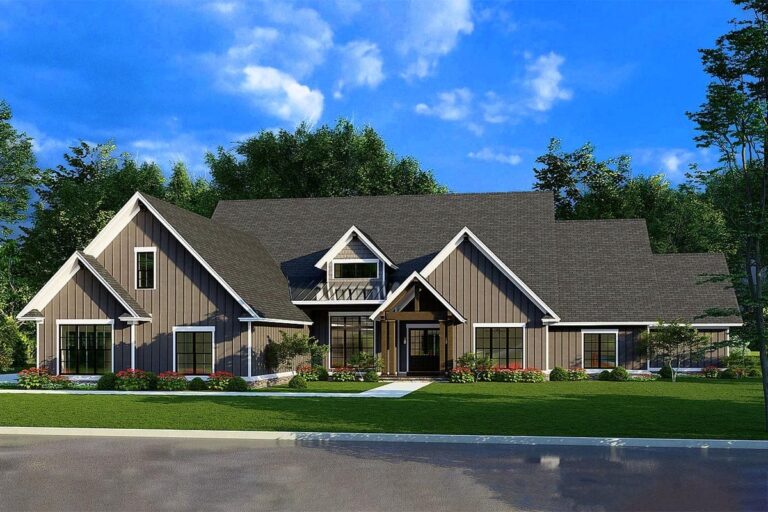 4-Bedroom 1-Story Rustic Craftsman Home with Upstairs Expansion (Floor Plan)