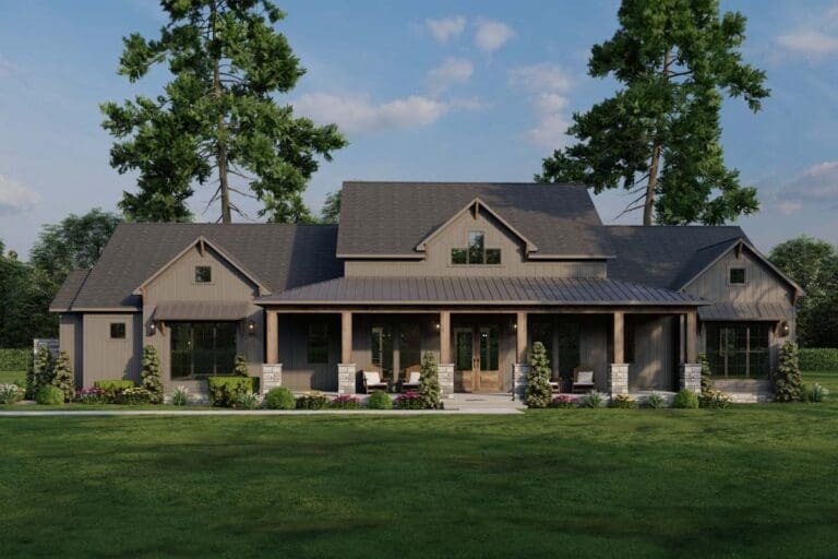 3-Bedroom 1-Story Farmhouse with Bonus Level Above Garage (Floor Plan)