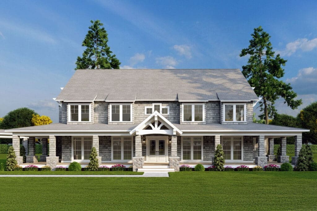 6-Bedroom Dual-Story Shingle House with Angled Garage (Floor Plan)