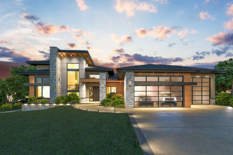 4-Bedroom 2-Story Mid-Century Modern With Rooftop Patio and Great Room Fireplace (Floor Plan)