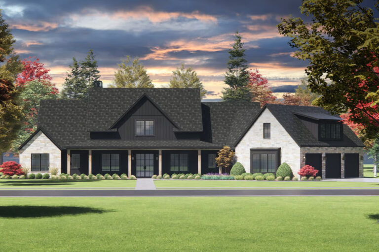 4-Bedroom 1-Story Modern Farmhouse With Open-Concept Living and Dual Porches (Floor Plan)