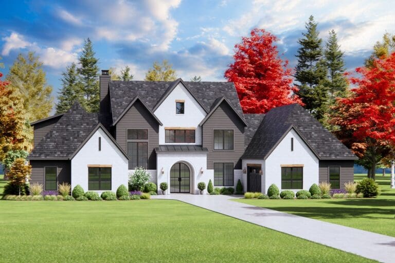 4-Bedroom 2-Story Modern Farmhouse With Courtyard-Entry 4-Car Garage (Floor Plan)