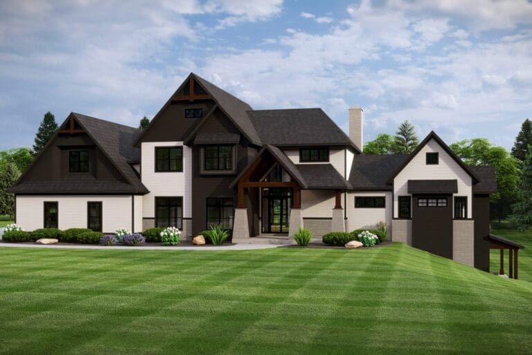 5-Bedroom 2-Story European Modern Farmhouse With Barbecue Porch and Bonus Room (Floor Plan)