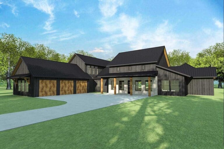 4-Bedroom 2-Story Modern Farmhouse With Expansive Rear Porch and 3-Car Garage (Floor Plan)
