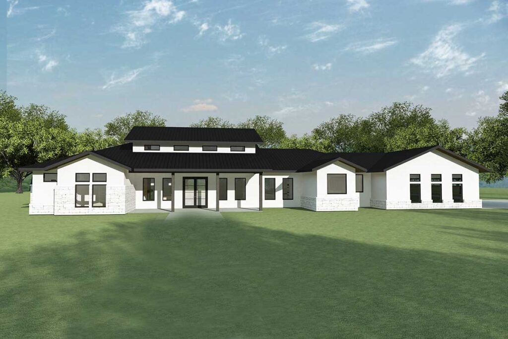 One-Story 4-Bedroom Contemporary Hill Country House with Split-bed Layout (Floor Plan)