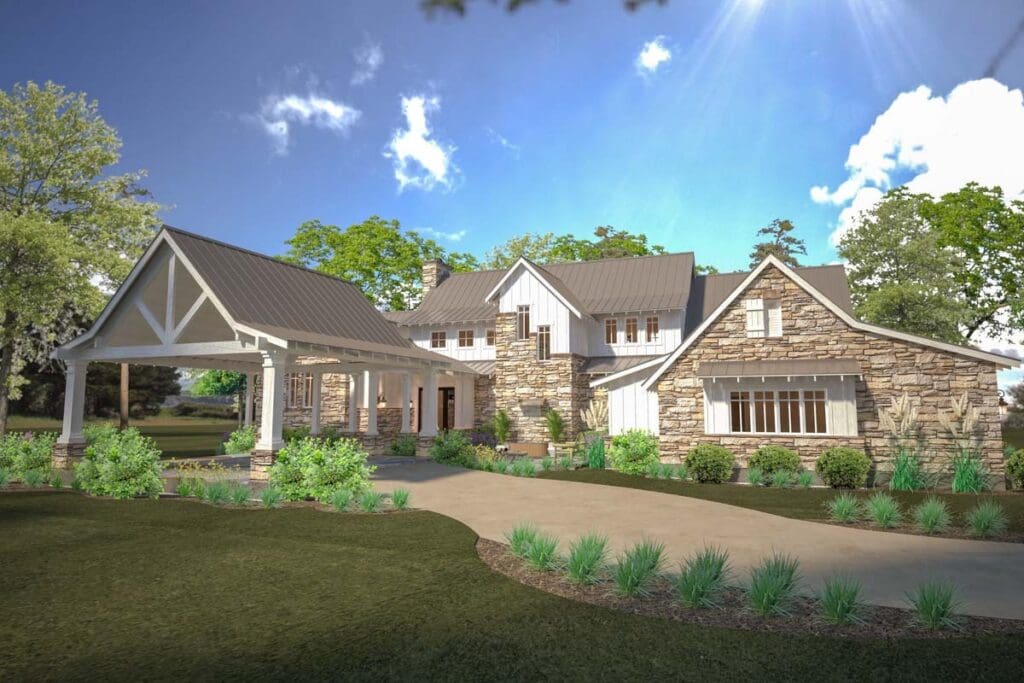 4-Bedroom 1-Story Mountain Transitional House with Great Porch with Fireplace (Floor Plan)