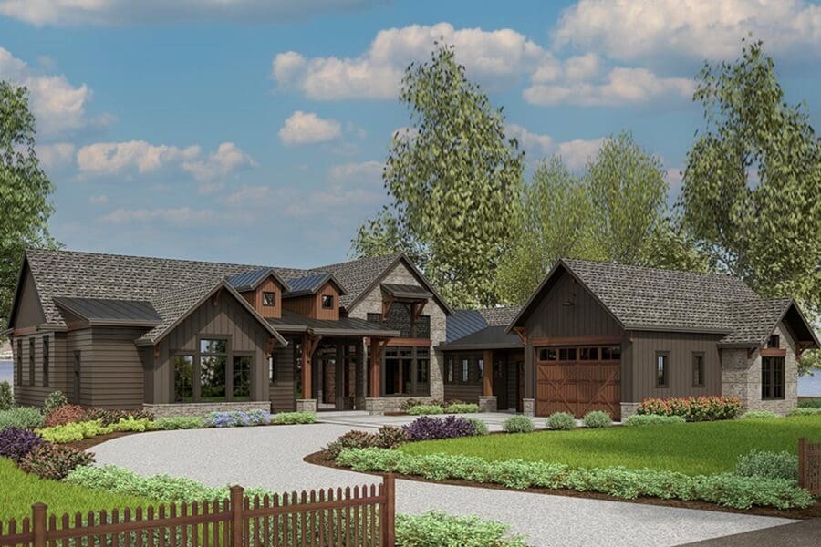 1-Story 3-Bedroom Mountain Craftsman House with Courtyard-Entry 3-Car ...