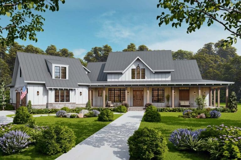 4-Bedroom 1-Story Hill Country Farmhouse With Game Room and Corner-Lot-Friendly Garage (Floor Plan)