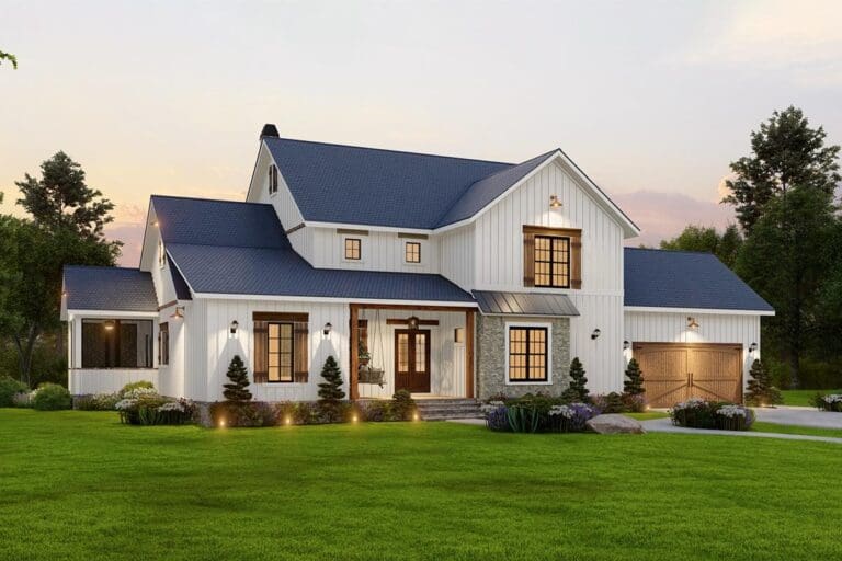 Two-Story 4-Bedroom Modern Farmhouse with Drive-Under Garage (Floor Plan)